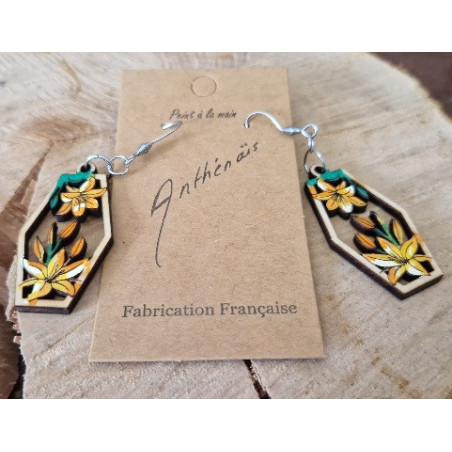 Boucles d'oreilles Lys Doré en bois peint à la main — Anthénaïs
